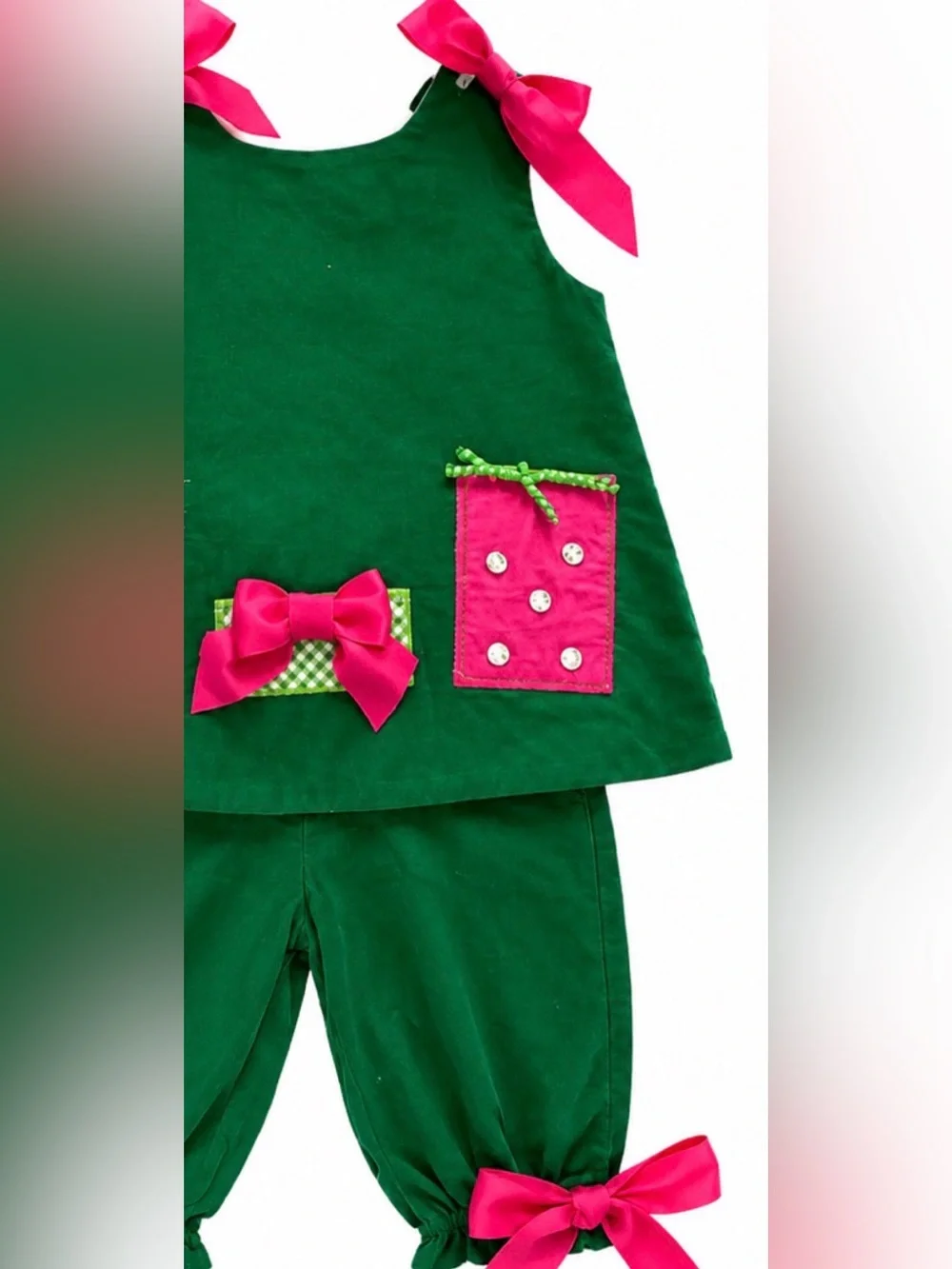 Bailey Boys Corduroy Two Piece Set with Bow Detail in Green and Pink Size 9M